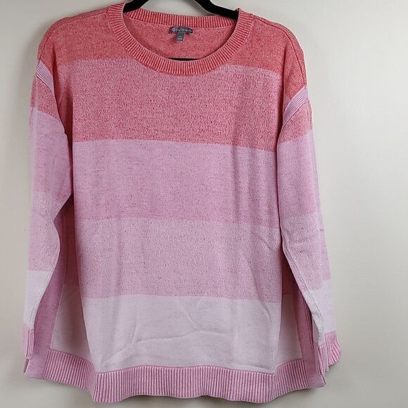 T by Talbot's Pink Large Ombre Stripe Cotton Sweater Top Size XLP - Picture 1 of 11